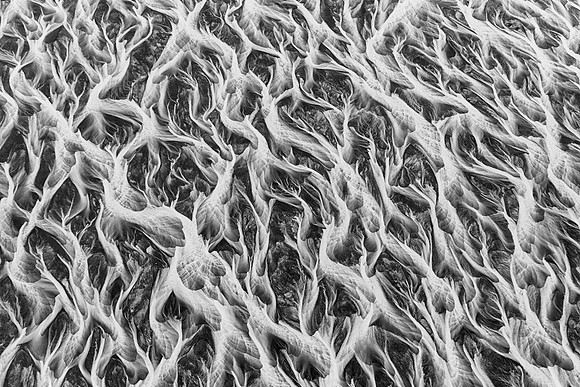 Icelandic river stream ( BW)